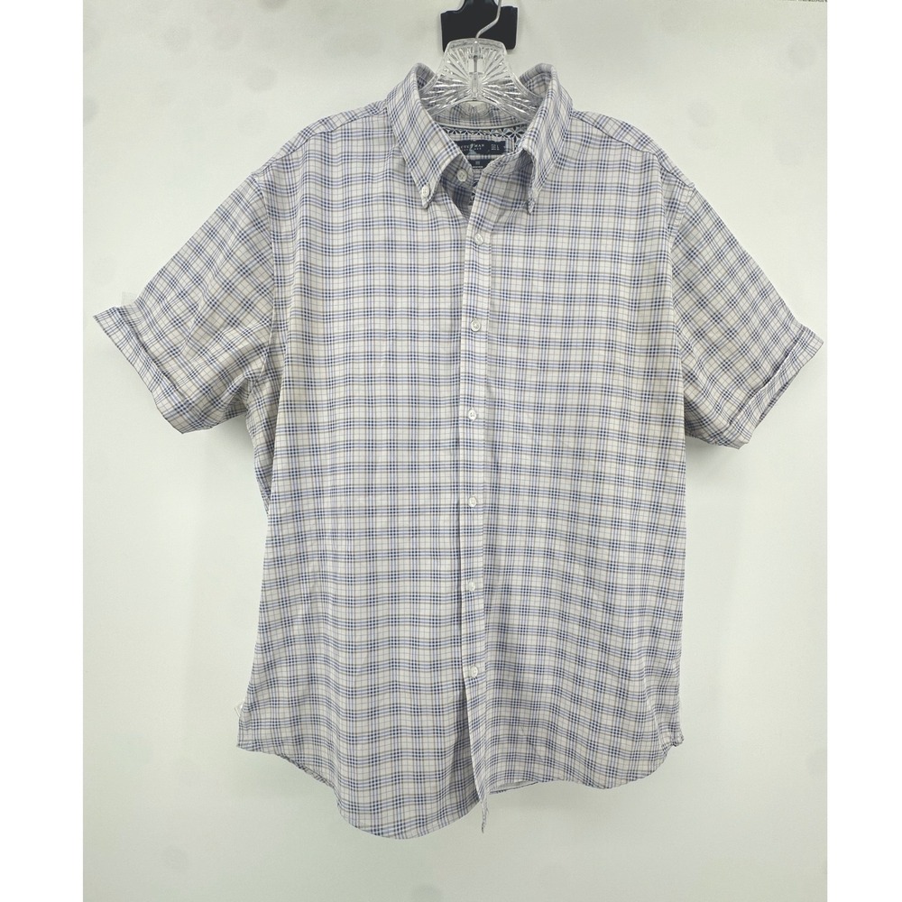 Cactus Man Ricky Singh‎ Blue Plaid Short Sleeve Button Down Shirt Mens L Stretch
